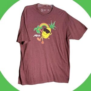 Neff Brown Purply Red Tee w Pineapple Sunning Relaxing Men XL